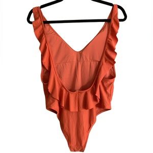 AERIE Coral Low Cut One Piece Bathing Suit - Size Large